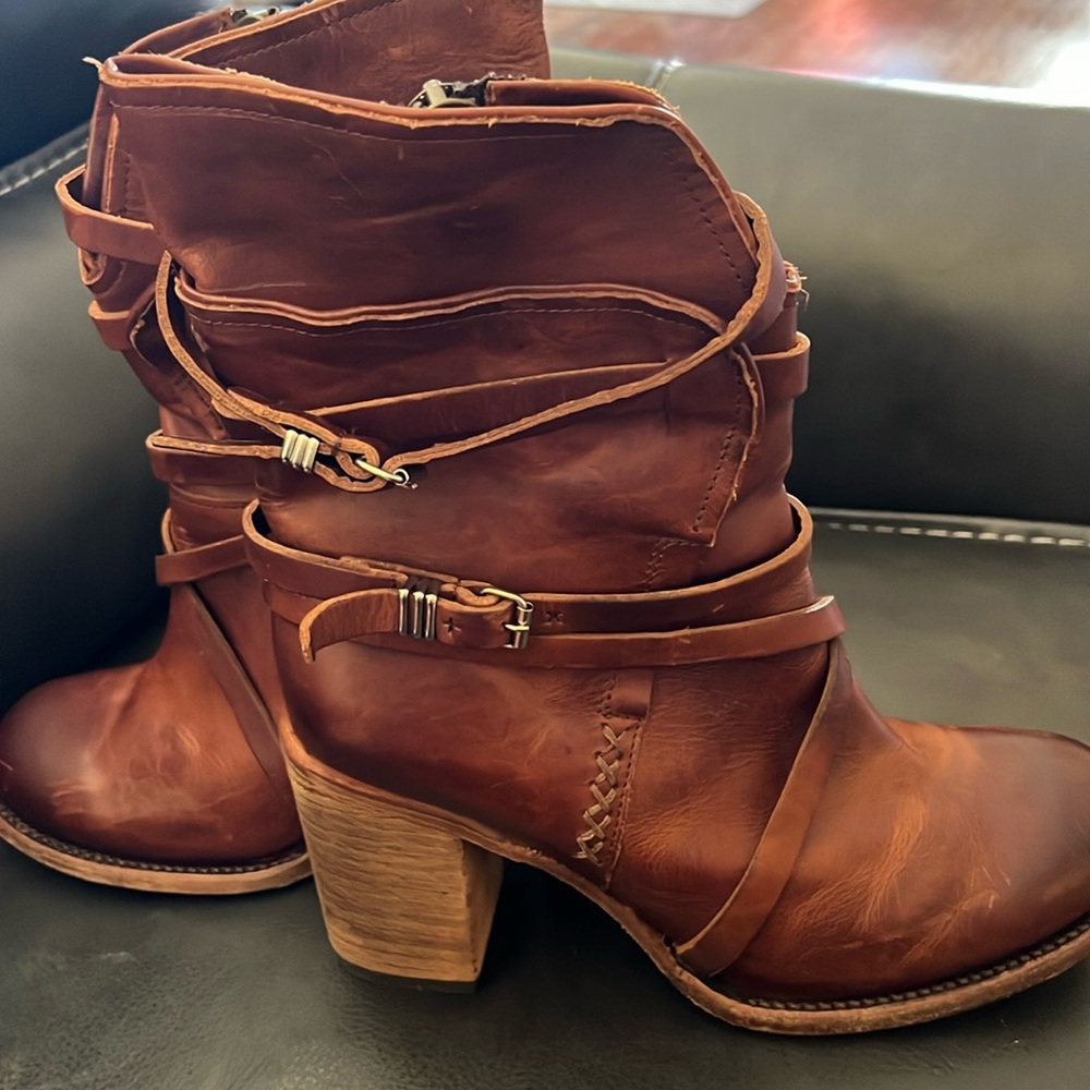 Freebird Steven Baker Boots Cognac Brown Leather Womens Zip Gladiator Boho Sz 10